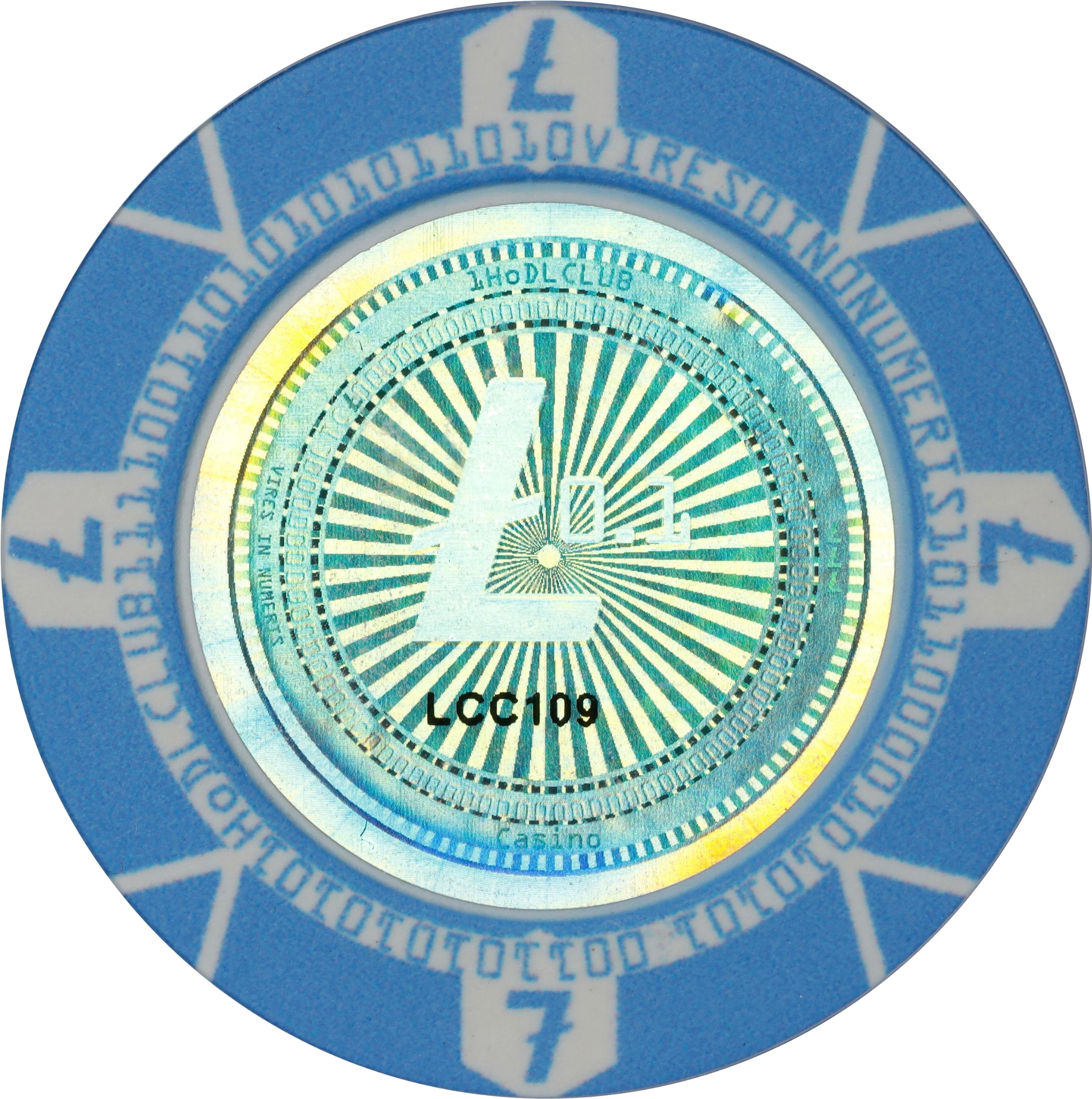 Litecoin Casino Blue Clay Poker Chips front