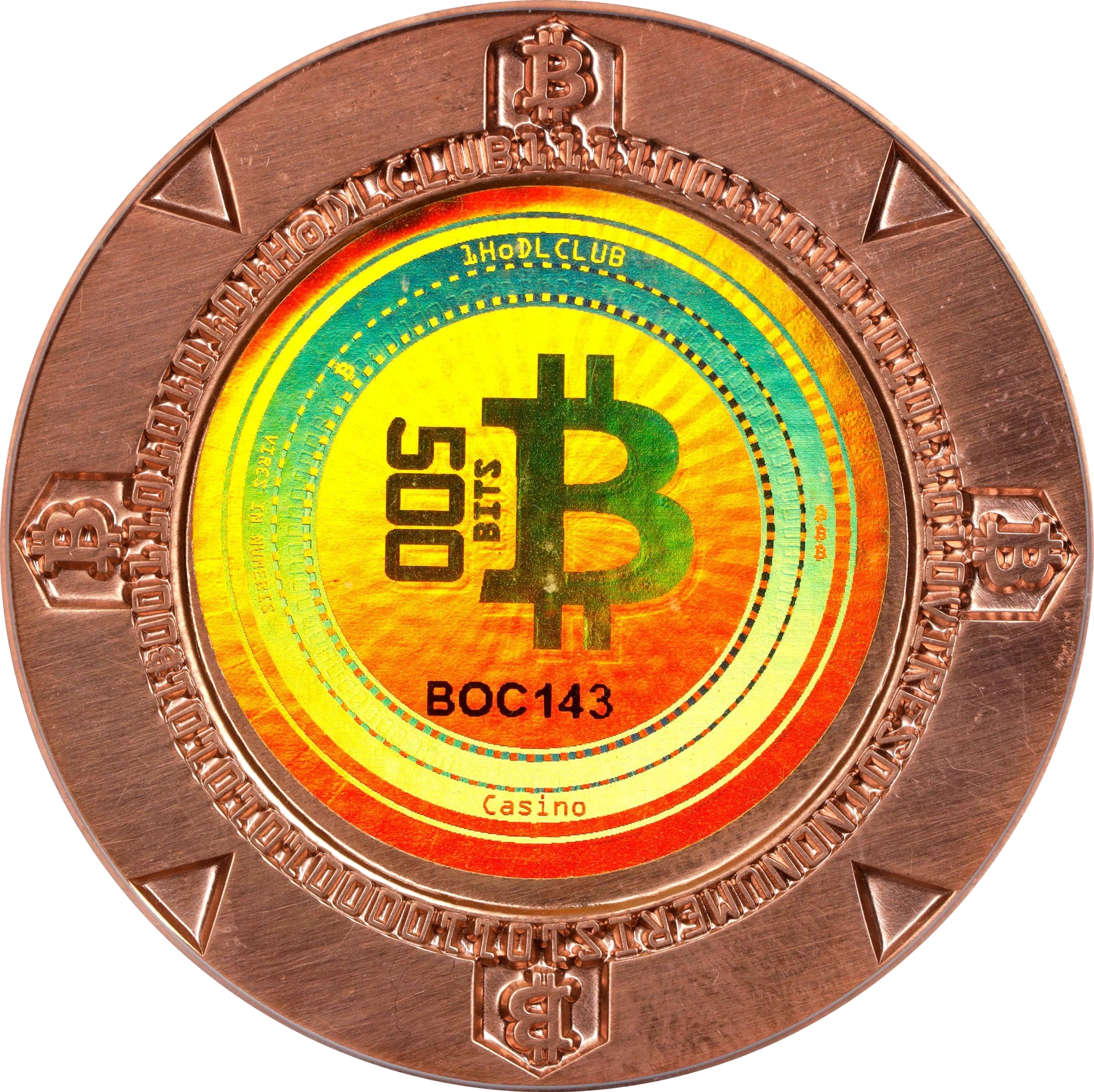 Bitcoin Casino Copper Poker Chips front